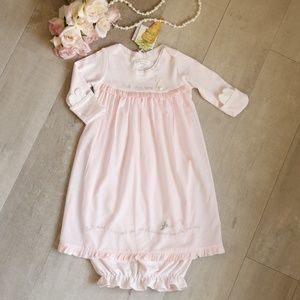 ADORABLE Pink Bunny Cotton Gown Boutique Embroidery Size 0-6 Months NWT